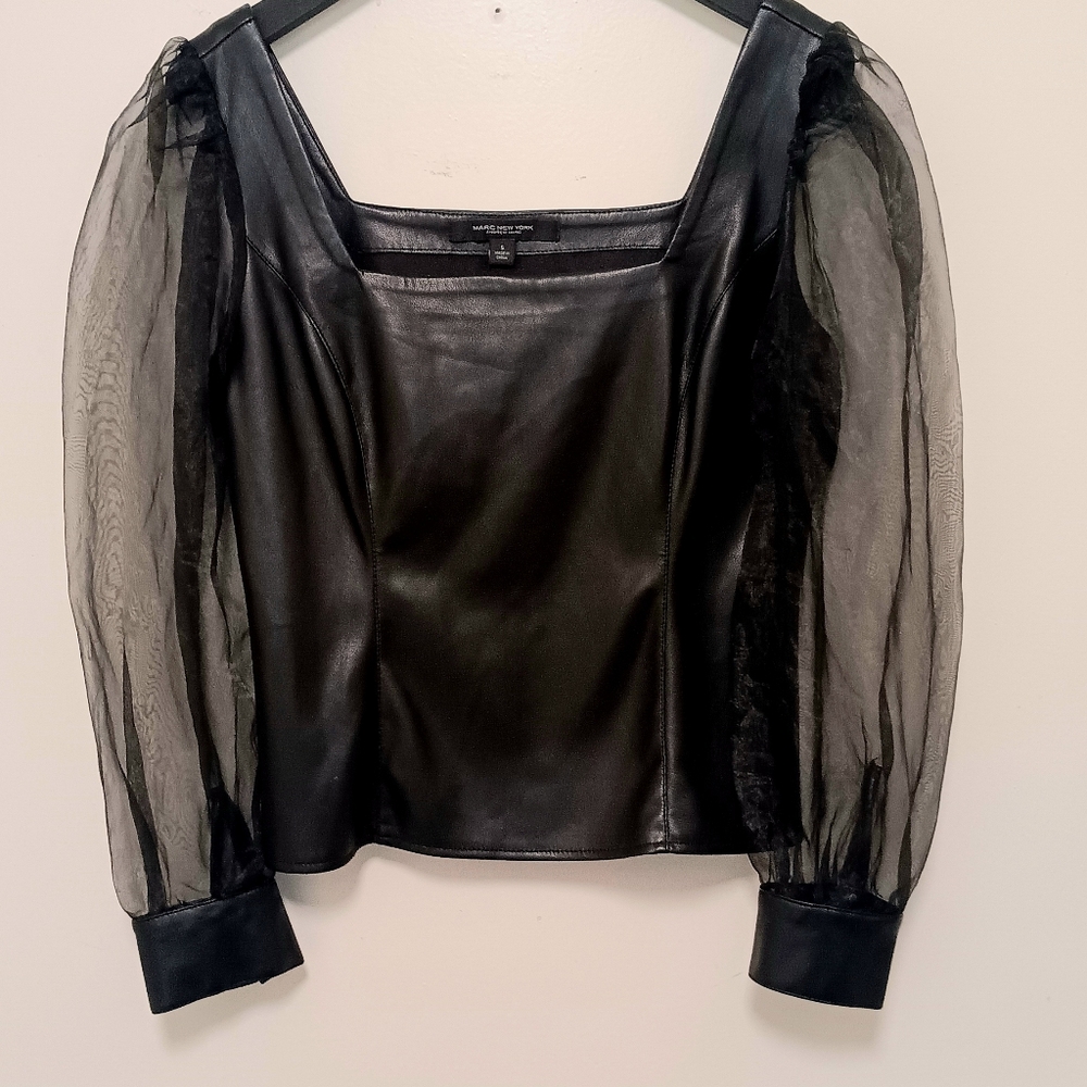 Marc New York Andrew Marc (S) Pleather and Tulle Longsleeve with Pleather Cuffs